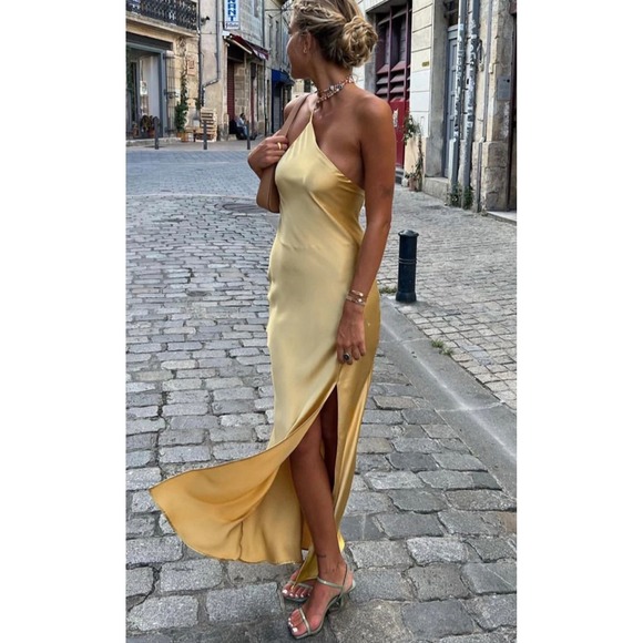 commense yellow satin dress Ribbed Panelled Knit Fitted Flare Dress In Butter Yellow for Summer - Yellow - XL